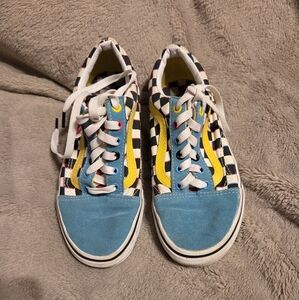 Vans Kids Size 5.5 Womens Size 7 ' Blue and Yellow Checkered Sneakers EUC.